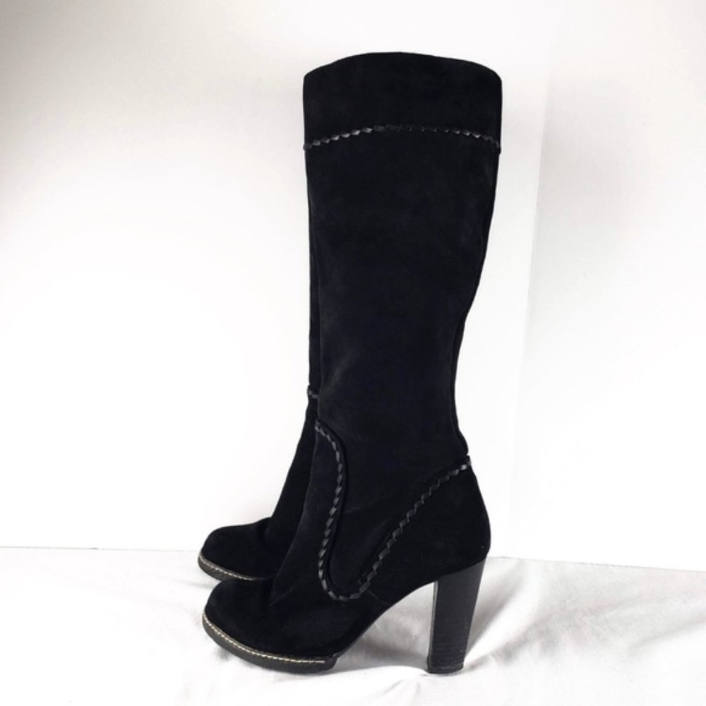 Daniblack Black Suede Stacked Heel Boots Size 8.5